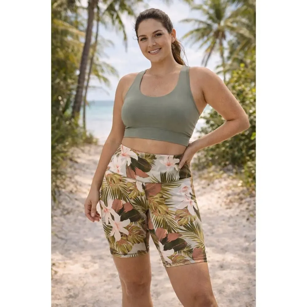Old navy High Waisted PowerSoft Biker Shorts Tropical, Palm, Floral 8” inseam XL